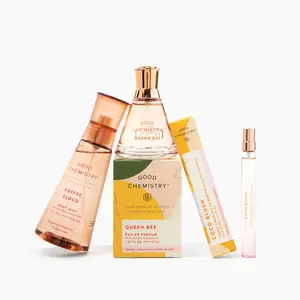 Good Chemistry Best Selling Fragrances Bundle ~ Save 15% on three fan favorite scents ~ Queen Bee eau de parfum, Coffee Cloud Hair and Body Mist, Coco Blush perfume travel spray ~ Cruelty-free + vegan ~ full ingredient transparency