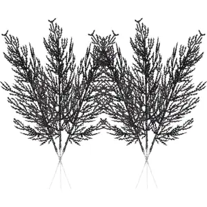 Christmas Glitter Stems 24pcs Artificial Pine Tree Picks Christmas Tree Ornaments fillers, Xmas Wreath, Crafts, Garland, Holiday, Party, and Home Decoration (Black)