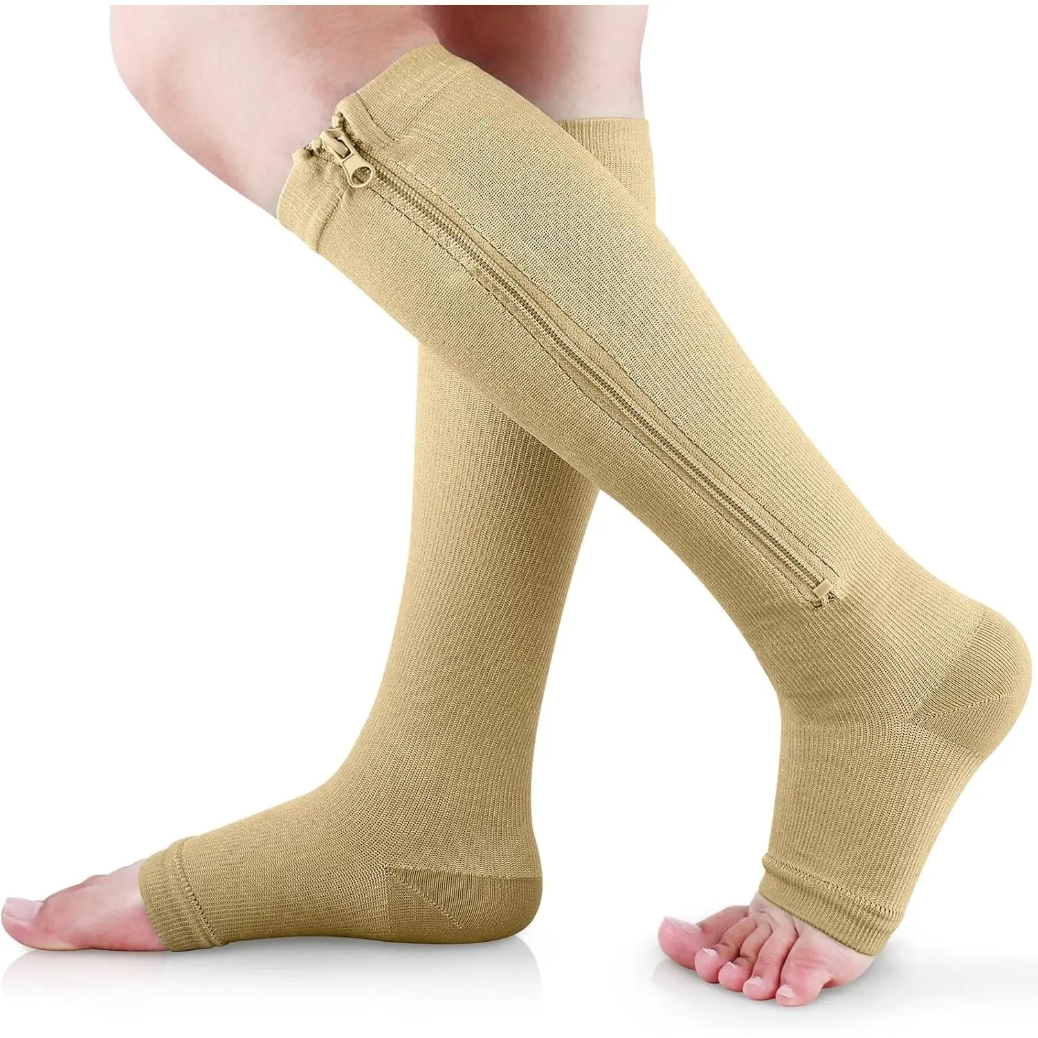 Medical Zipper Compression Socks, 15-20 mmHg Knee High Open Toe Compression Socks for Men Women, Support Socks for Varicose Veins, Edema