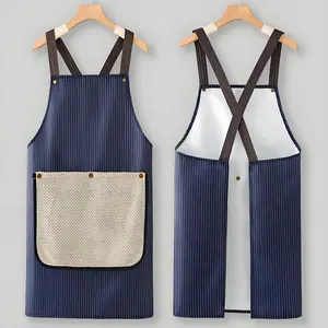 Adjustable Crossback Denim Apron with Pockets and Towel, Stylish Striped Design, Waterproof and Oilproof Kitchen Cooking Aprons for Kitchen, BBQ, Gardening, Arts & Crafts