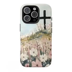 Sacred Cross Amidst Blooming Wildflowers Phone Case Featuring A Ultra-Thin Hard Film Back And Reinforced Shock-Absorbent Frame Blending Crystal-Clear Print Clarity With Durable Scratch Resistance. For iPhone 17 16 15 14 13 12
