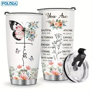 Foloda 1pc Butterfly Gifts Christian Gifts for Women Religious Christmas Birthday Gifts Encouraging Inspiration Gifts for Women Christian Tumblers with Lid Faith Tumbler Cup Christian Insulated Travel Coffee Mug 20oz with Lid