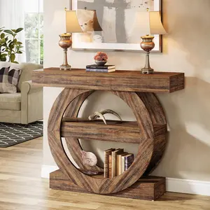 LITTLE TREE Console Table for Entryway, 3-Tier Farmhouse Sofa Table Behind Couch, Narrow Entryway Hallway Foyer Tables with Storage Shelves for Living Room, Vintage Furniture