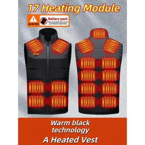 Without Battery Unisex Modern Quilted Design Smart Heated Vest Jacket, Adjustable Temperature, 17 Heating Modules, Rhombus Collar, Casual Fall & Winter Wear