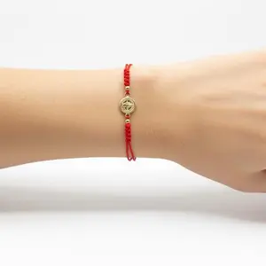 14k San Benito Adjustable Cord Bracelet with Red Cord and Gold Charm for Everyday Wear Comfortable Fit Adjustable Size 8.1 mm Pendant