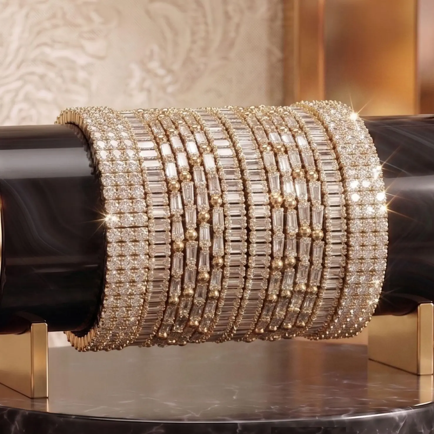 14-Piece Premium AD Bangles Set | Sparkling Cubic Zirconia Indian Bridal Jewelry