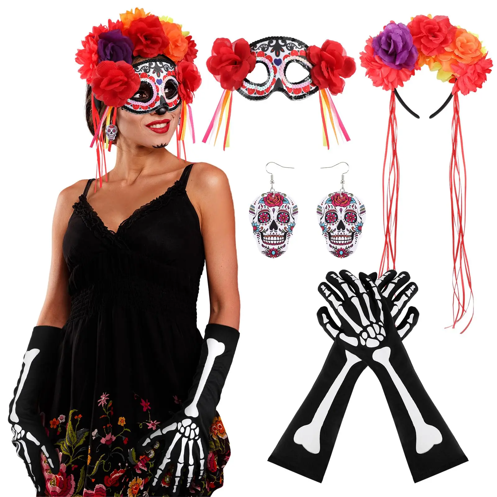 Dia De Los Muertos Costume Accessories Day of the Dead Costume for Women Mexican Tradition Halloween Costume Ideas for Dia de Muertos Celebrations Cosplay Halloween Party