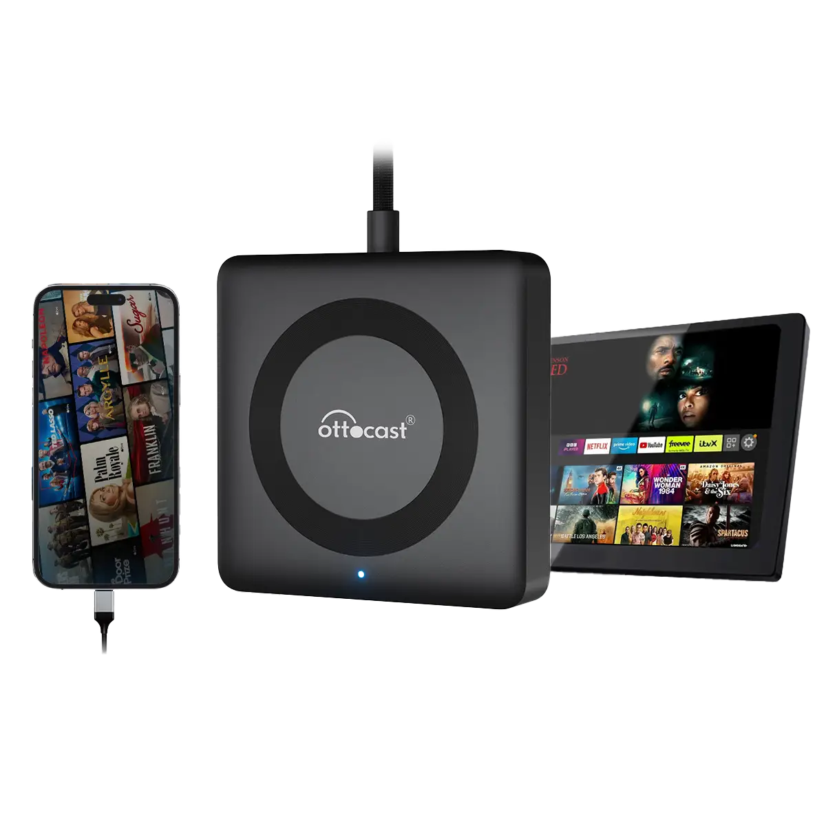 OTTOCAST Car TV Mate Pro,Mirror Your Phone With Fire TV Stick/HDMI to USB C,Wireless CarPlay Adapter for OEM Factory Wired CarPlay CarPlay Wireless