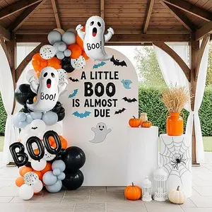 Halloween Balloon Garland Arch Kit with 140+ Pastel Decor Balloons & Bat Decals for Indoor Outdoor Party Supplies