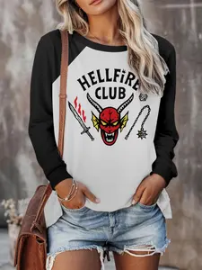 Unisex Hellfire Club Stranger Things T-Shirt, Long Sleeve Fitted Top, Vintage Graphic Everyday Casual Clothing, Suitable for Men and Women