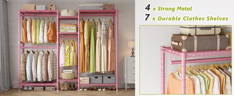 Raybee Clothes Rack Heavy Duty Clothing Rack Load 905LBS Clothing Racks for Hanging Clothes Rack Metal Garment Rack Heavy Duty Clothes Rack Free Standing Wardrobe Closet Organiser Hangable, 77" Hx75 Wx17.8 D [NewYearNewMe]