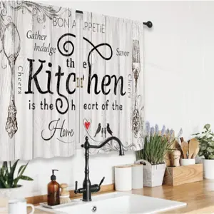 2pcs HD Digital Print Coffee Window Curtain Set, Polyester Material, Semi-Transparent Privacy Protection, Washable, Bedroom & Living Room Decor