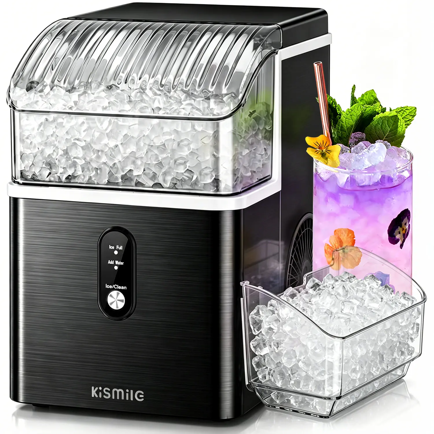 Kismile Countertop Nugget Ice Maker, 35Lbs/24H Fast Ice Making, 7 Mins Quick First Ice, Self-Cleaning Pebble Ice Machine with 1.2L Water Tank, Portable Ice Maker for Home Kitchen Office Bar, Black,home essentials