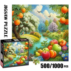 1pc 1000 piece adult puzzle 58x58cm Oranges, Apples, Birds, Butterflies & Scenic River Landscape 500 pieces of paper puzzle, suitable for adults and families, large-scale DIY puzzle interactive t