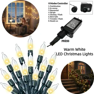 42FT 12.8M Warm White String Lights, 100 LEDs Plug In, 8 Flash Modes, Connect 3 Strands, for Christmas, Patio, Bedroom Wedding Party Decor twinkle  christmas  light christmas fairy light holiday decoration light oll ny christmaslights