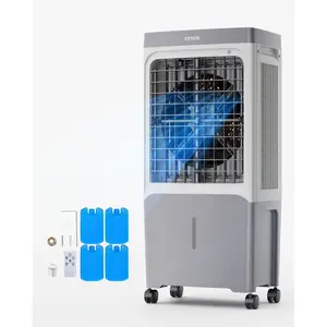 VEVOR Evaporative Air Cooler, 1800 CFM with 6.8 Gallon Water Tank Swamp Cooler, Portable Cooling Fan with Remote Control, 12H Timer, 4 Ice Boxes, Quiet Operation, 3 Wind Speeds for Outdoor Indoor Use