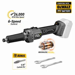 【FathersDayGift】20V Max Cordless Die Grinder Brushless for DeWalt Battery (Tool Only), 26000RPM 6-Speed Electric Grinder Power Tool for Wood Metal Carving, with 1/4" Carbide Bur