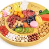 Royal Craft Wood Premium Cheese Platter Board - Large Round Wooden Bamboo Cheese Charcuterie Board Set, Serving Tray with Cutlery Set, Cheese Board