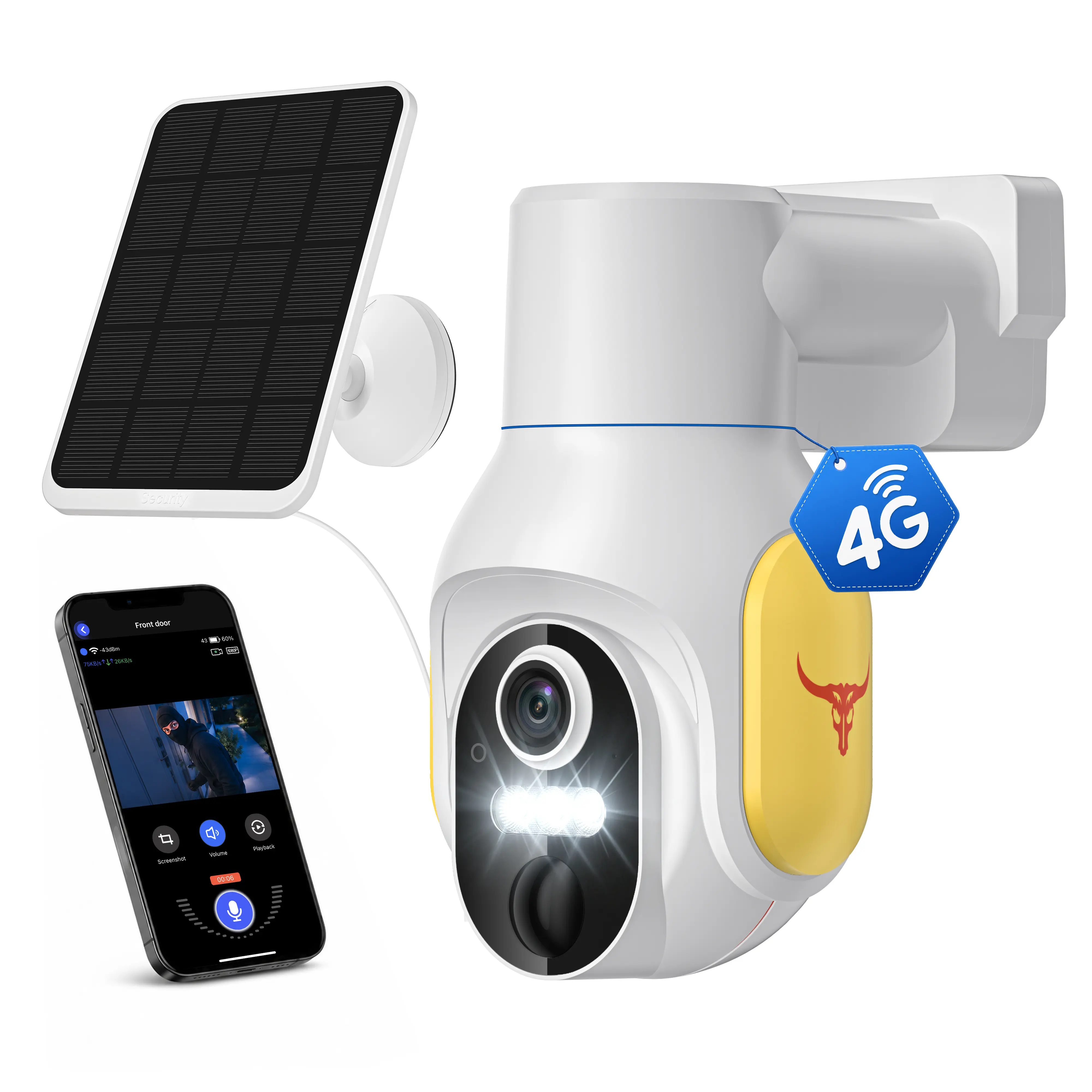 4G LTE Outdoor Hunting Camera, Solar & Battery Powered, 1920P Infrared Night Vision, Two-Way Audio, Cloud Storage, IP65 Weatherproof