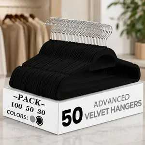 Set of 30/50/100 Premium Velvet Non-slip Hangers with Tie Bar, 360° Swivel Hook, Space-efficient, Durable for Indoor & Outdoor Clothing Storage & Display