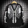 Unisex Skeleton Print Button-Front Knitwear Top - Long Sleeve V-Neck, Loose Drop-Shoulder Regular Fit, Soft Menswear Pullover, Spooky Men's Cardigan, Multi-Size, Casual Halloween Fall Wear,sohochic