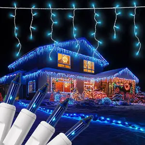 2 Pack Icicle Lights, 17.67 FT 300 Incandescent Blue Icicle Christmas Lights with White Wire, 3 Connectable Icicle String Lights with 54 Drops, Holiday Party Incandescent Icicle Lights