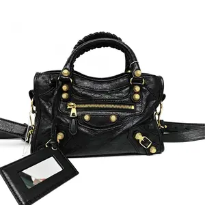 Pre-owned france Crossbody Bags Balenciaga Black Gold Motorcycle Bag Small Size（SZ H19156）
