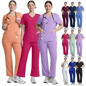 Scrubs for Women Set - Stretch V-Neck Scrub Top & Jogger Pant with 8 Pockets