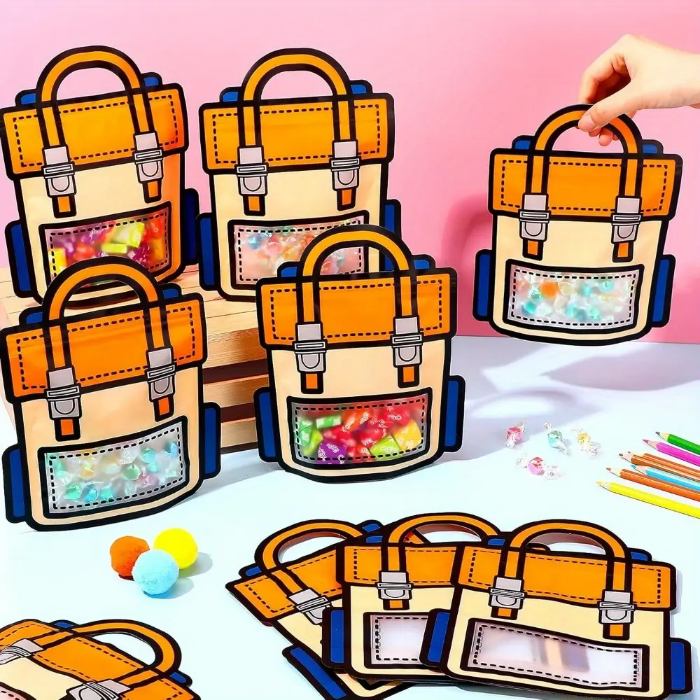 40 Pack Cartoon Backpack Clear Gift Candy Bags with Handle Small Plastic Ziplock Seal Bags Smell Proof Resealable Packaging Storage Bags