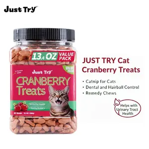 JUST TRY Cat Cranberry  Treats Urinary Tract Health Supplement with D-Mannose for Kidney Bladder and UTI Support Salmon Flavor Crunchy Chews