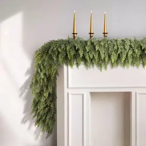Hot Selling Cross Christmas Pine and Cypress Leaf Wreath Christmas Pine Needle Wreath Soft Rubber Touch Norfolk Pine and Cypress Leaf Wreath Decor Set