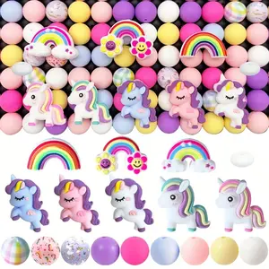 28/60PCS Unicorn Silicone Focal Beads - Beading Supplies, Rainbow Elements, Colorful Fashion Design, Perfect for DIY Jewelry Making, Beaded Pens, Necklaces, and Keychains and Other Handicraft Decorative Beads - Suitable for Holiday Gifts, Birthday Gifts,