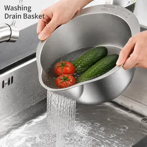 Household Food Washing Drain Basket, for Indoor Cooking Outdoor Picnic Scenarios, Premium Stainless Steel Kitchenware, Efficient Filtering Space-saving Storage Container