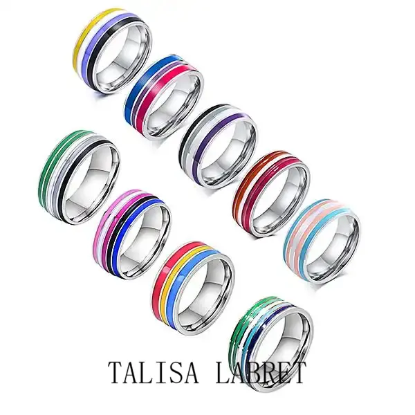 Enamel Rainbow Ring 8mm – LGBTQ+ Pride Band for Men & Women, Party, Daily Wear – Sizes 6-13 – Pride Jewelry, Rainbow Ring, LGBTQ+ Pride Symbol, Colorful Enamel RingTALISA