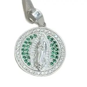 .925 Sterling Silver Pendant with Green Gemstones and Silver Accents