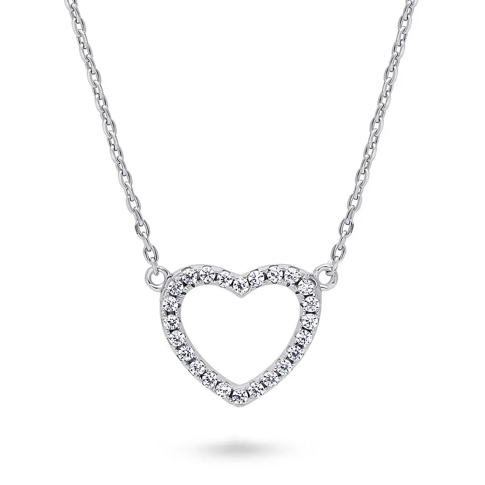 BERRICLE Sterling Silver Open Heart Pendant Necklace for Women, Cubic Zirconia CZ 16 inch, Yellow Gold Flashed/Rhodium Plated