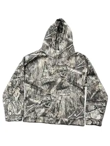 Men's Zip-Up Hoodie, Retro Camouflage Maple Leaf Fleece Sweatshirt, Casual Long Sleeve Streetwear Top with Pockets
