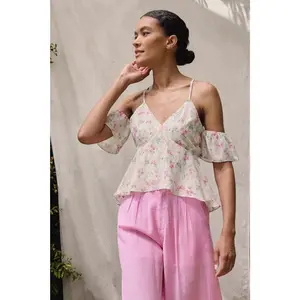 Lily Lover Floral Chiffon Cold Shoulder Cami Top