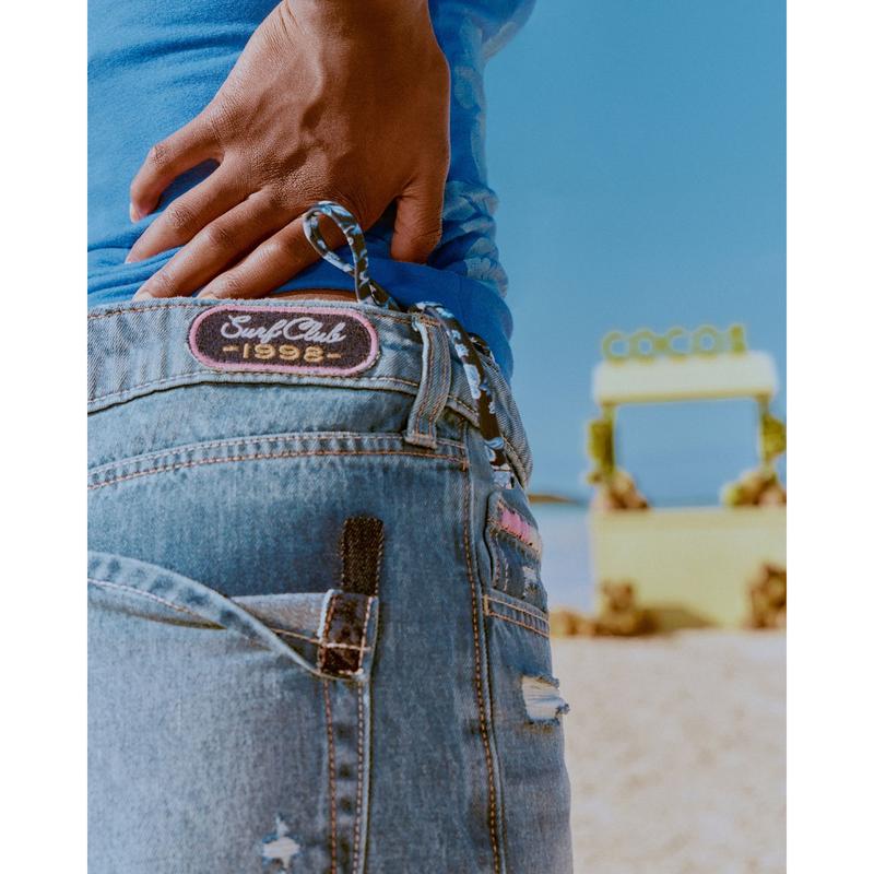 Hollister Low-Rise Medium Wash Foldover Waist Baggy Jeans