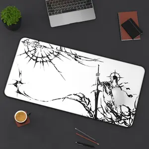 Grim Reaper Illustration Desk Mat  Black White Gothic Gaming Mousepad