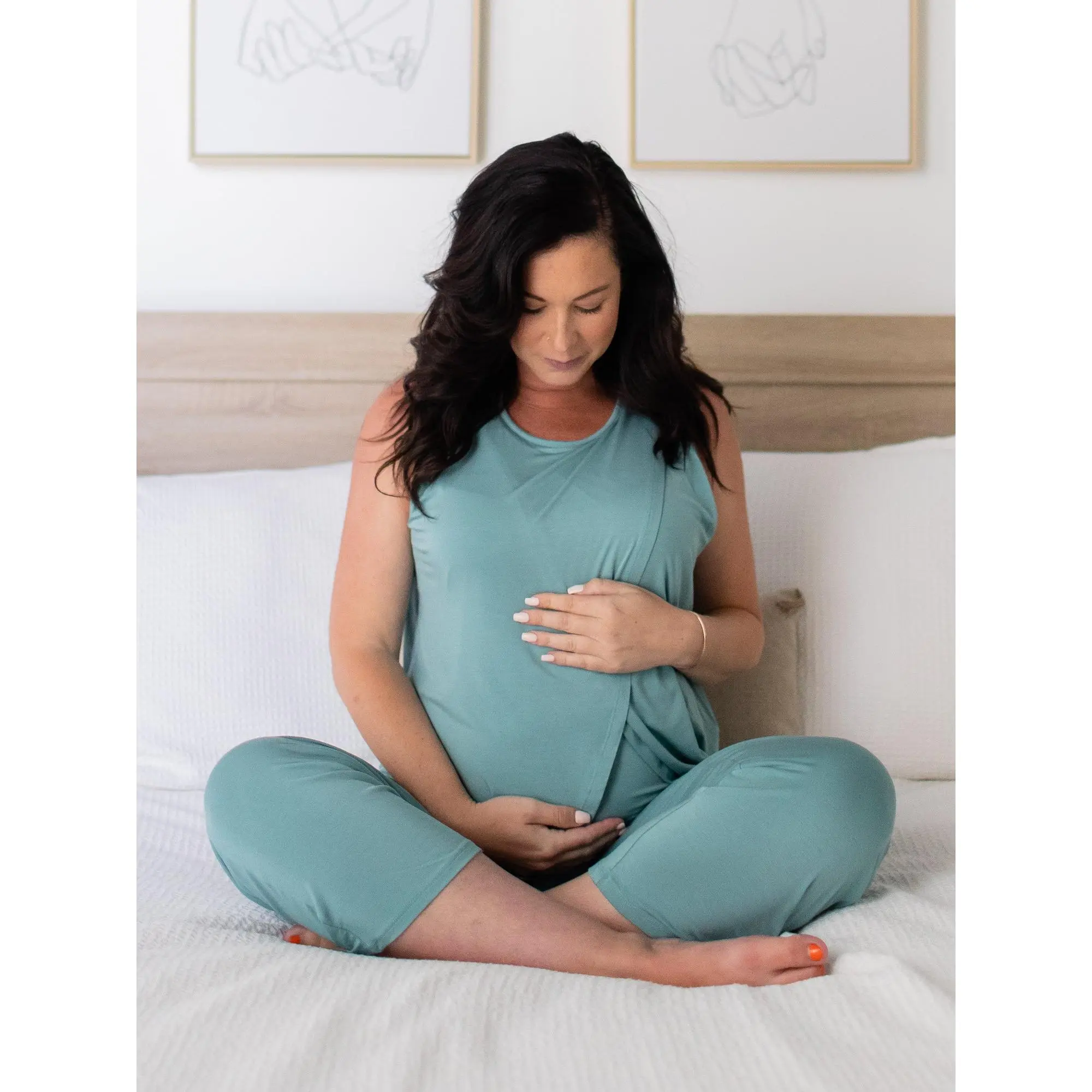 Tulip Hem Nursing Tank & Capri Pajama Set | Aqua