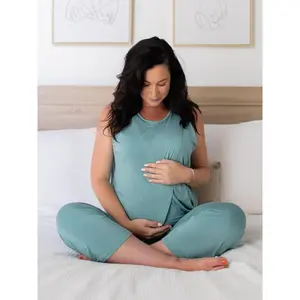 Tulip Hem Nursing Tank & Capri Pajama Set | Aqua