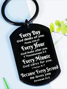 Stainless Steel Keychain with Bible,Inspirational Scripture for Men-Psalm 139:17,2 Thessalonians 3:3, 1 Peter 5:7, Jeremiah 31:3, Stylish Keychain