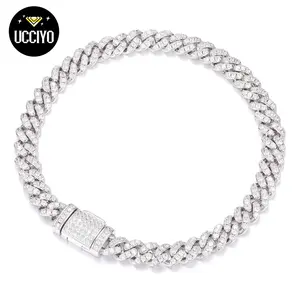 【#B26】UCCIYO 8mm Hip Hop Rock Solid 925 Sterling Silver Created Synthetic Moissanite Cuban Bracelets For Men Women Fine Jewelry