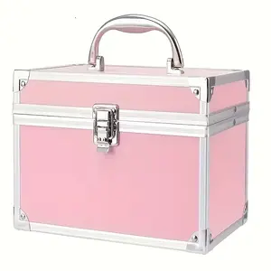 Professional Makeup Artist Train Case, Adjustable Compartments, Locking Lid, Spacious Metal Cosmetic Organizer