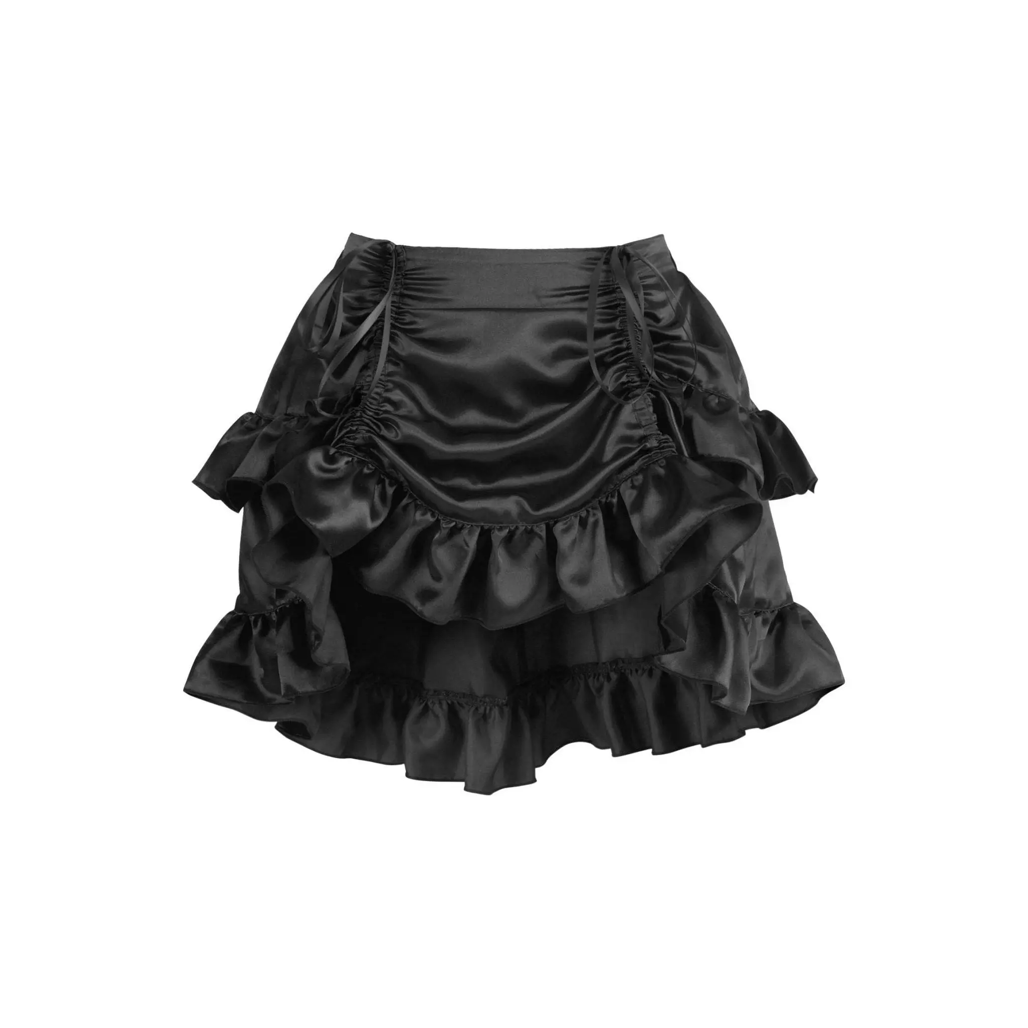 Black Satin Ruched Bustle Skirt