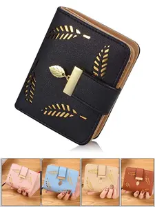Women's Small Bifold Purse Wallet, Vegan Material Design with ID Credit Card Slots & Hollow Leaf Pattern, Ideal Gift for Her