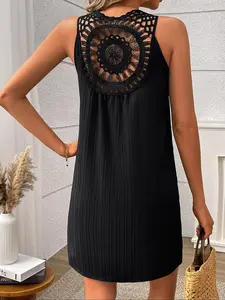 Women's Plain Cut Out V Neck Tank Dress, Casual Sleeveless Short Dress for Summer, Ladies Clothes for Daily Wear