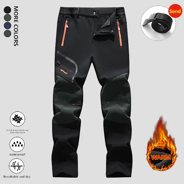 FallFreshness Fitted Male Winter Fleece-Lined Water-Resistant Snow Pants - 4 Zippered Pockets, Versatile for Snowboarding & Outdoor Work, Machine Washable
