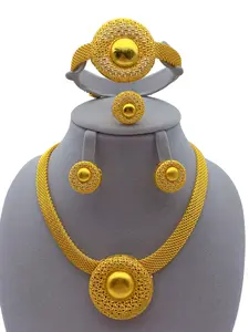 4-Piece Vintage Dubai Round Western Jewelry Set for Women, Includes Necklace, Bracelet, Ring, Earrings, Perfect for Wedding Gifts and Parties